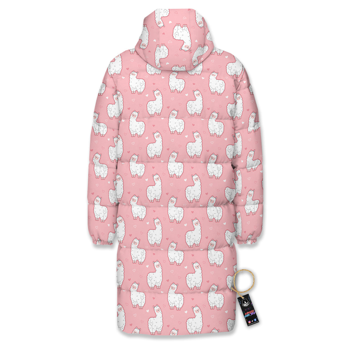 Llama Cute Pink Print Pattern Long Down Jacket-grizzshop