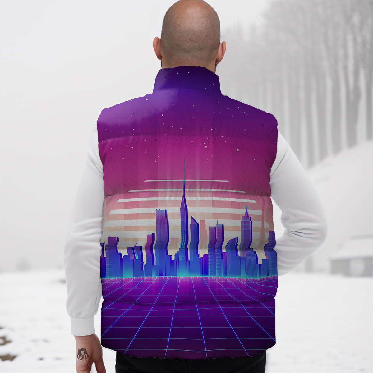 Llama Pattern Print Down Vest-grizzshop