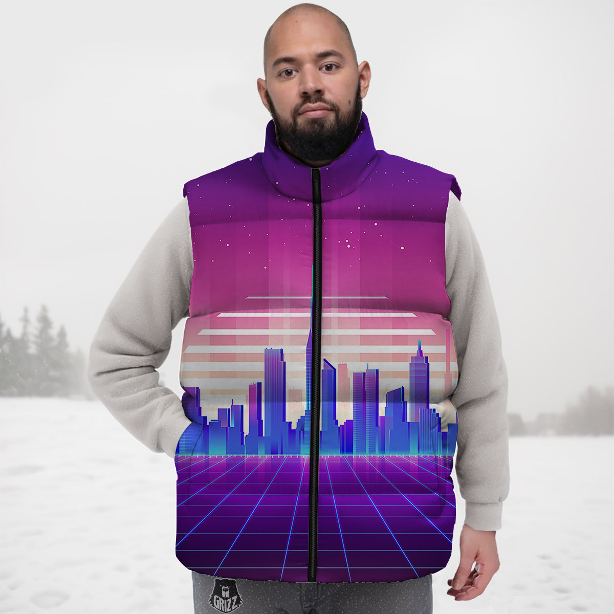 Llama Pattern Print Down Vest-grizzshop