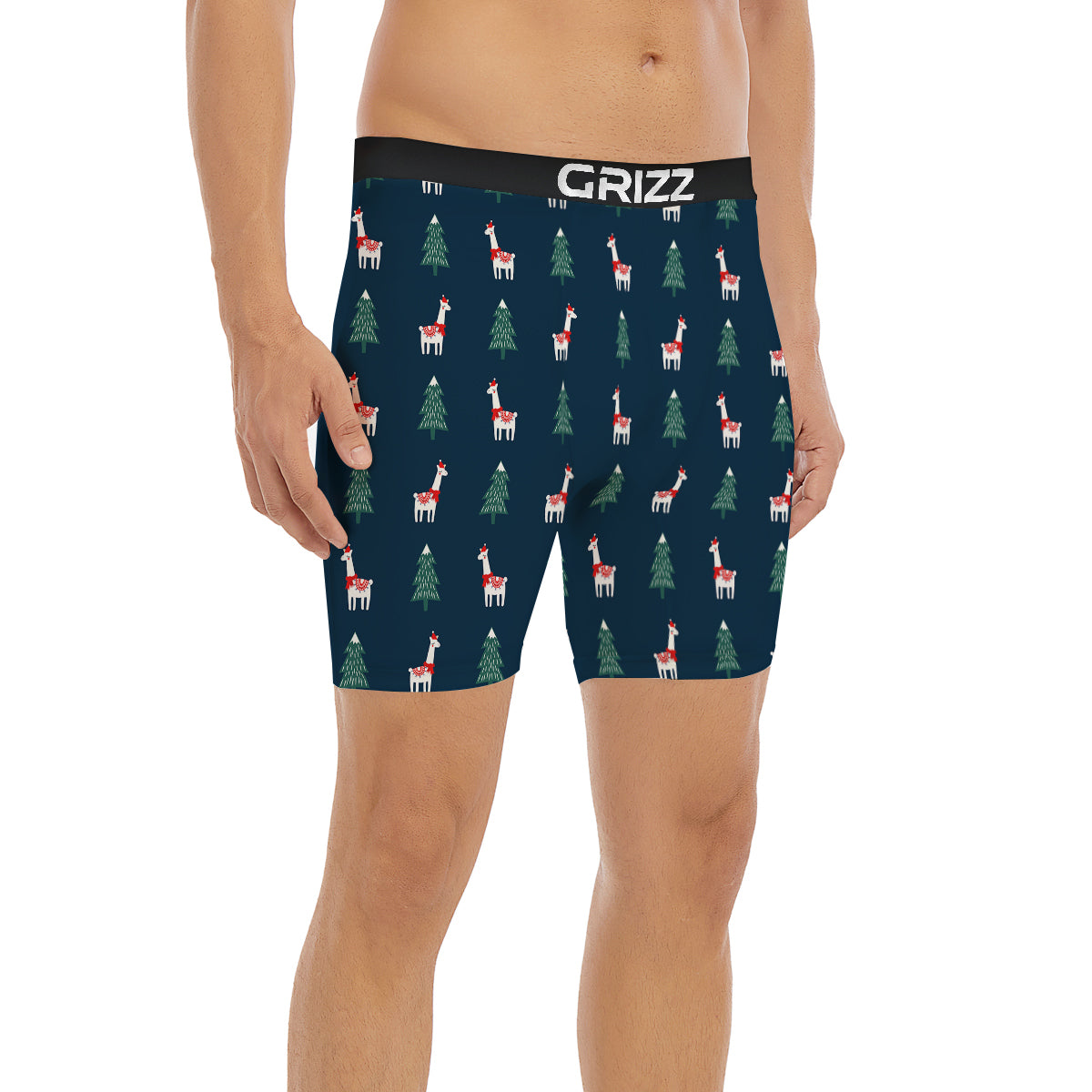 Llama Xmas Print Pattern Boxer Briefs-grizzshop