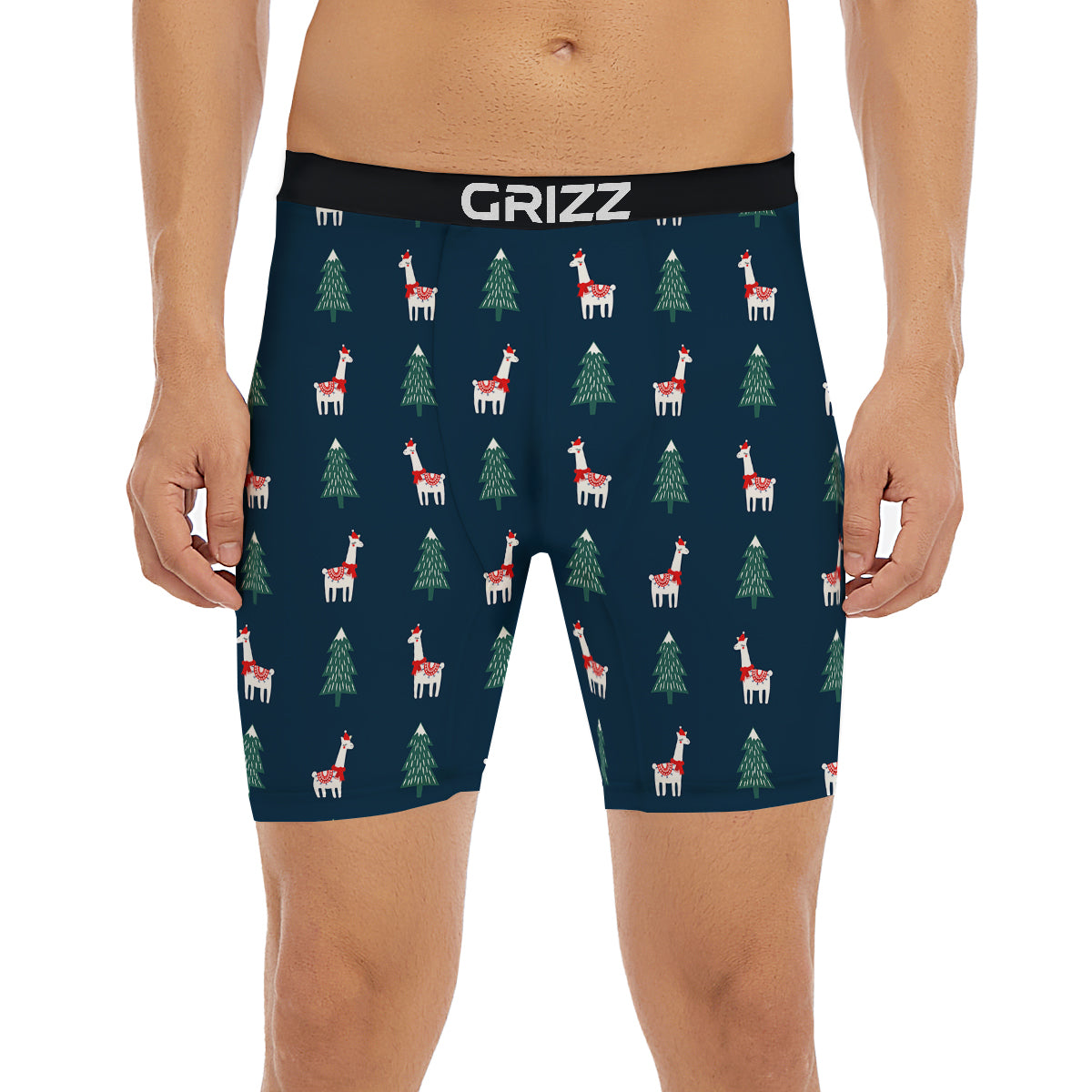 Llama Xmas Print Pattern Boxer Briefs-grizzshop