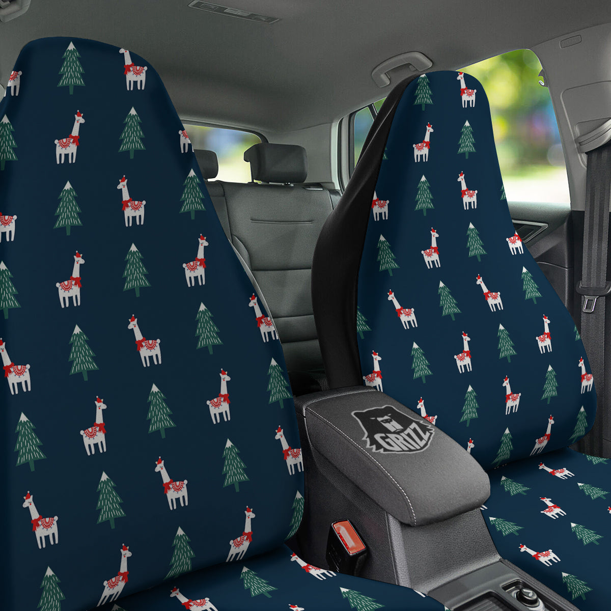 Llama Xmas Print Pattern Car Seat Covers-grizzshop
