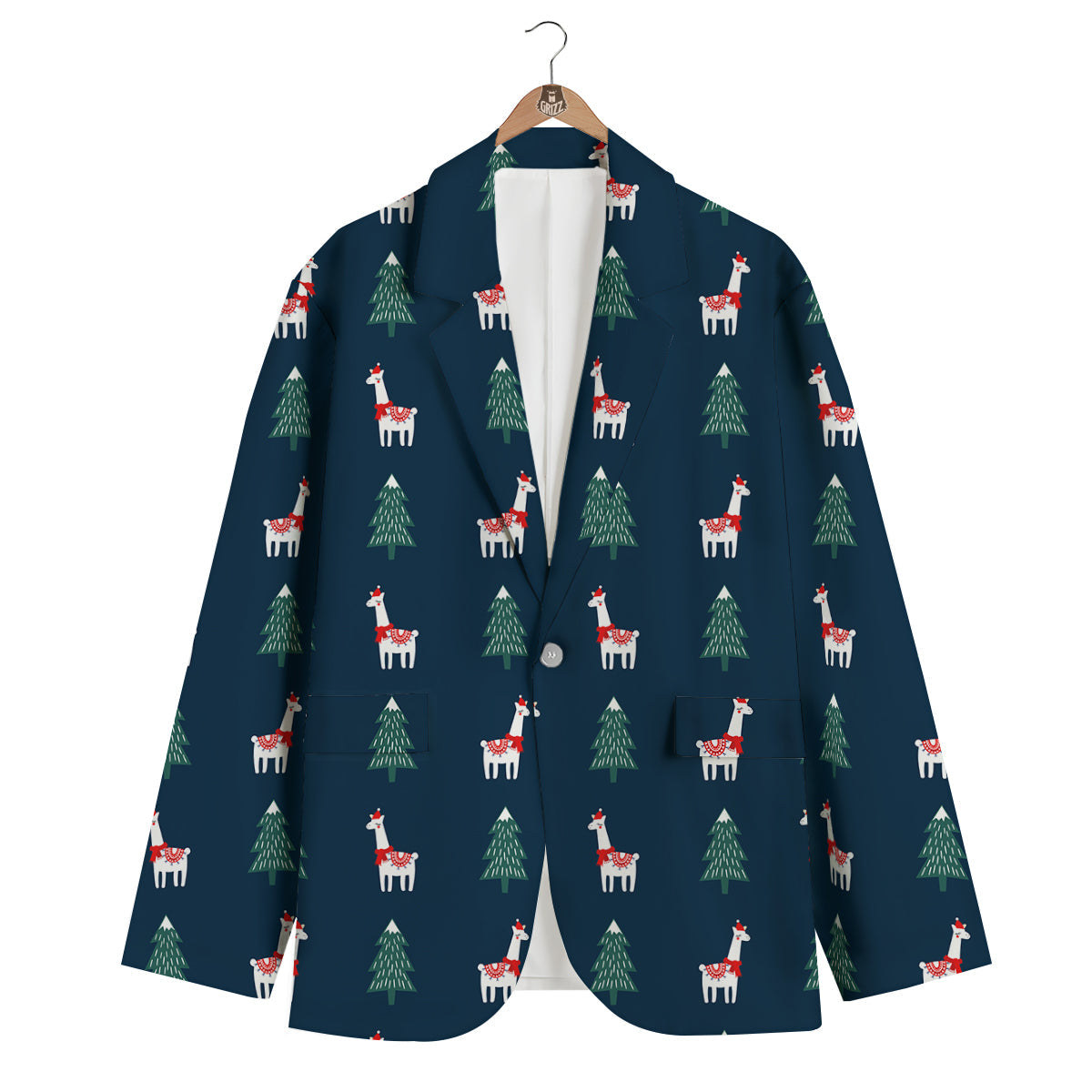 Llama Xmas Print Pattern Men's Blazer-grizzshop