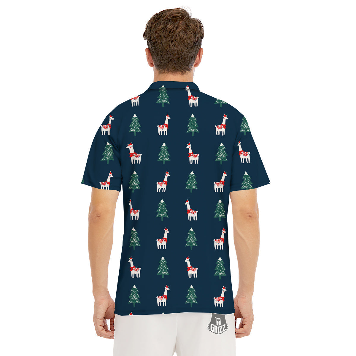 Llama Xmas Print Pattern Men's Golf Shirts-grizzshop