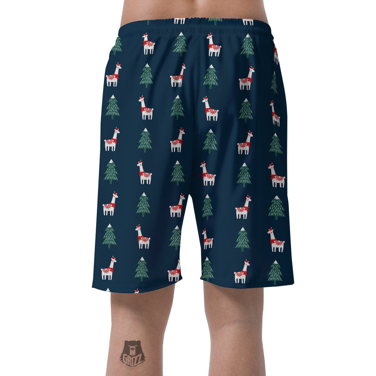 Llama Xmas Print Pattern Men's Shorts-grizzshop