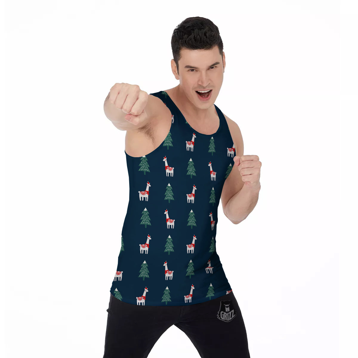 Llama Xmas Print Pattern Men's Tank Top-grizzshop