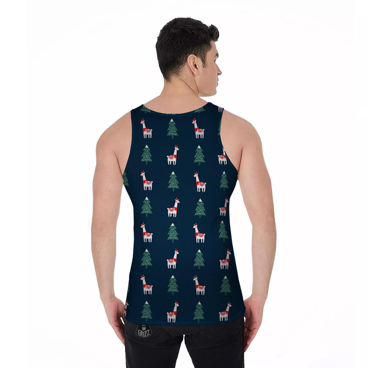 Llama Xmas Print Pattern Men's Tank Top-grizzshop