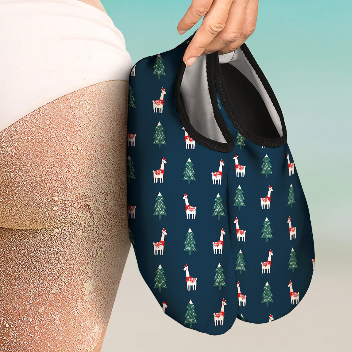 Llama Xmas Print Pattern Water Shoes-grizzshop