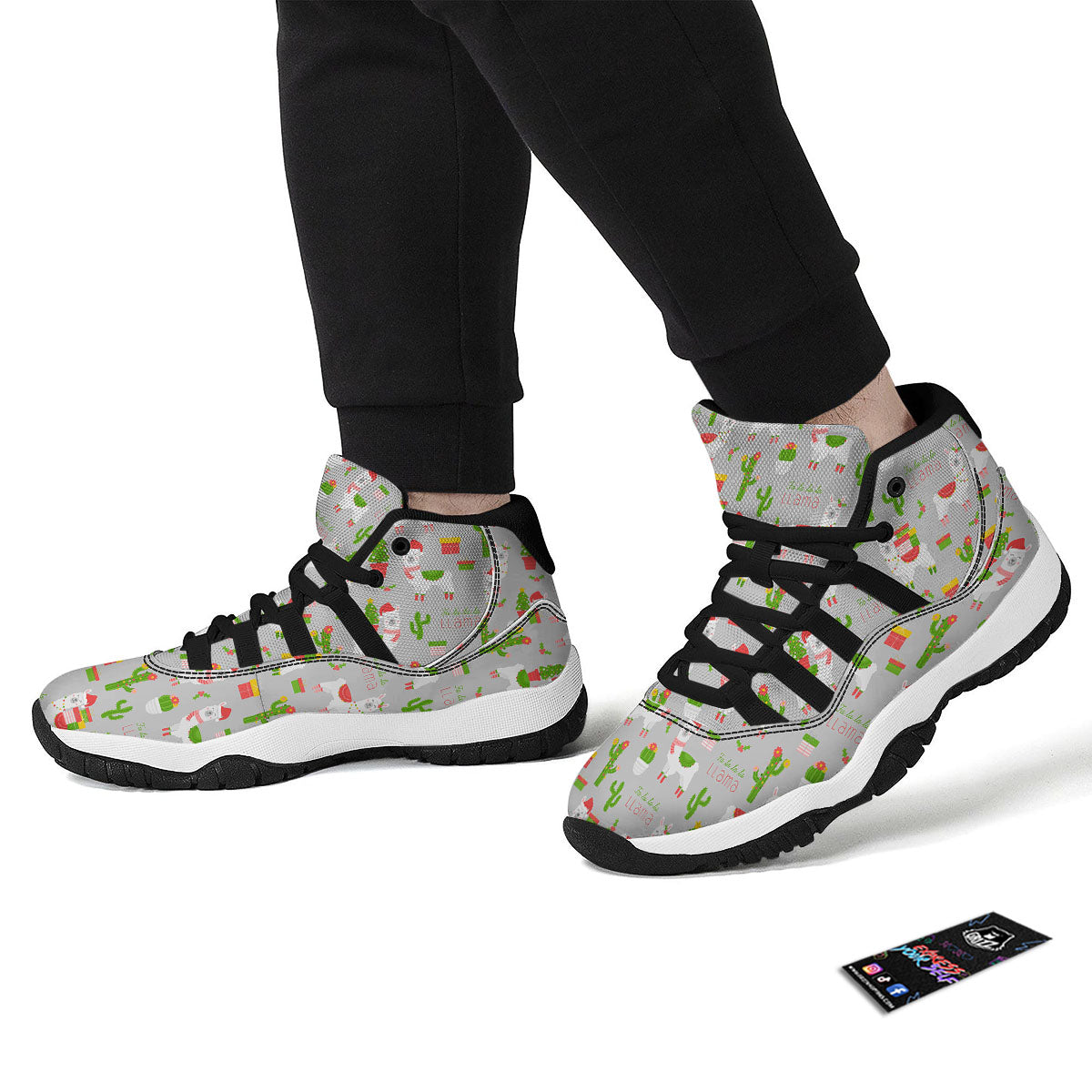 Llama Xmas Santa Claus Print Pattern Black Bball Shoes-grizzshop