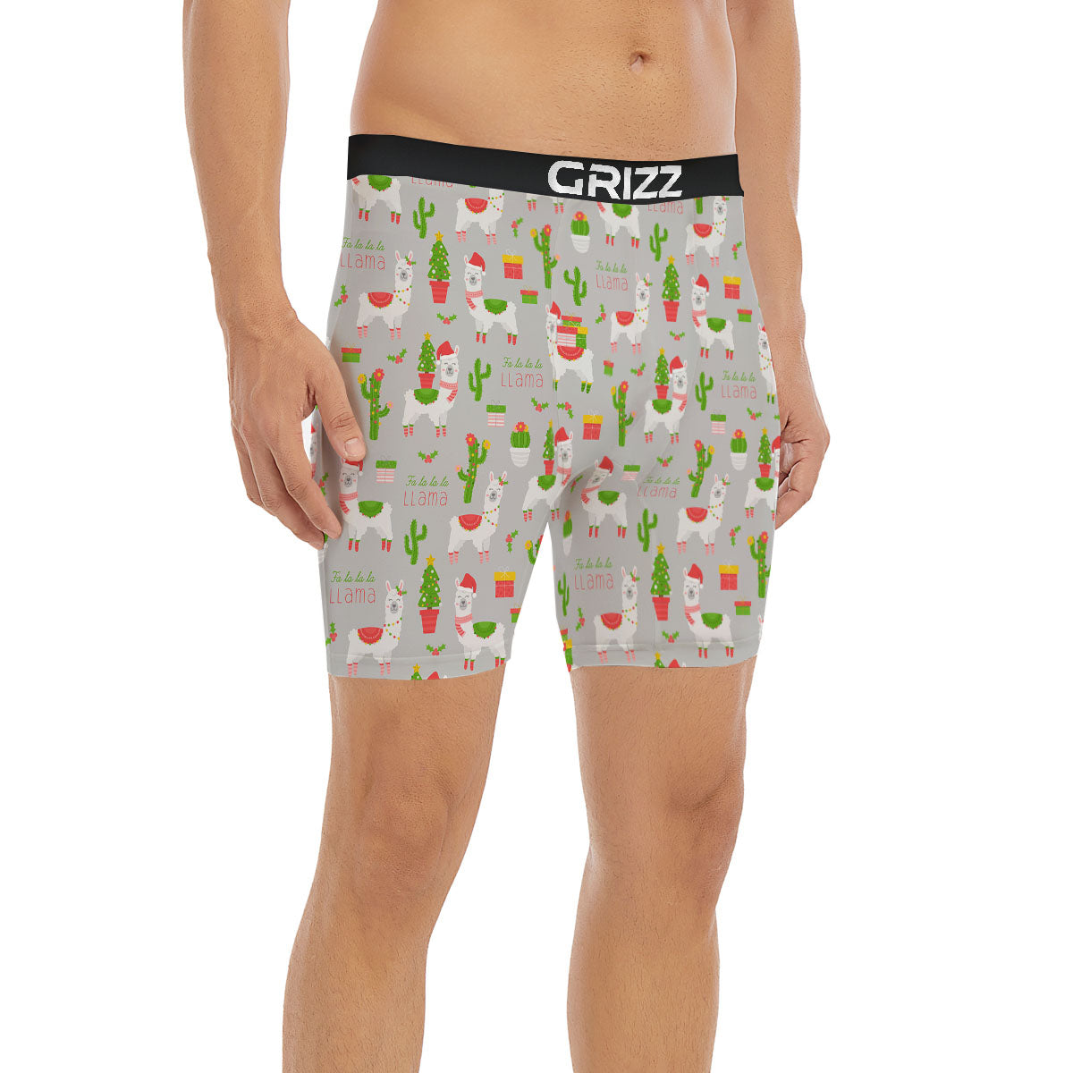 Llama Xmas Santa Claus Print Pattern Boxer Briefs-grizzshop