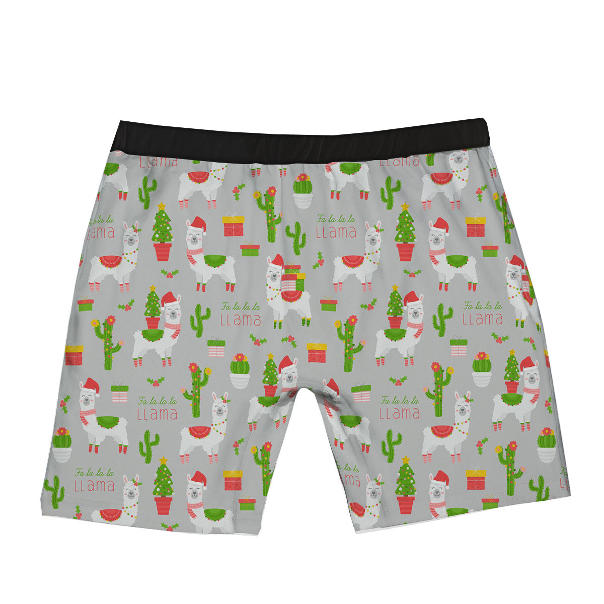 Llama Xmas Santa Claus Print Pattern Boxer Briefs-grizzshop