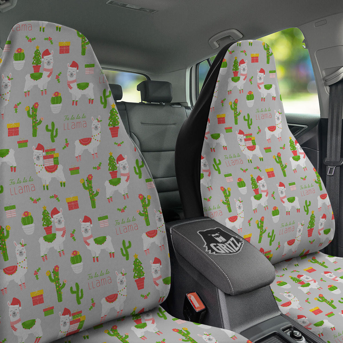 Llama Xmas Santa Claus Print Pattern Car Seat Covers-grizzshop
