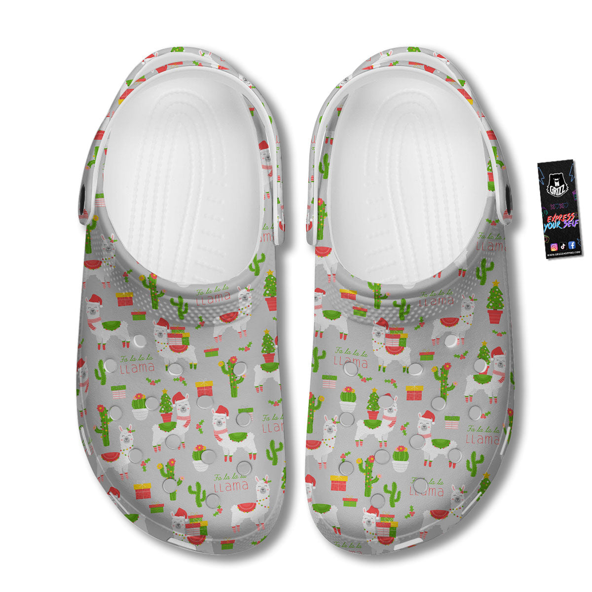 Llama Xmas Santa Claus Print Pattern Clog-grizzshop