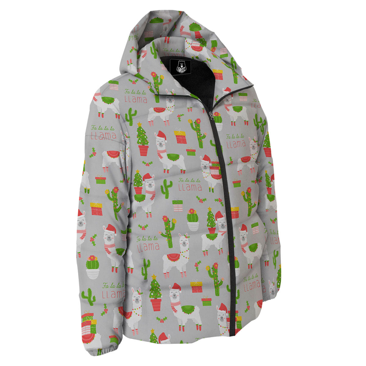 Llama Xmas Santa Claus Print Pattern Down Jacket-grizzshop