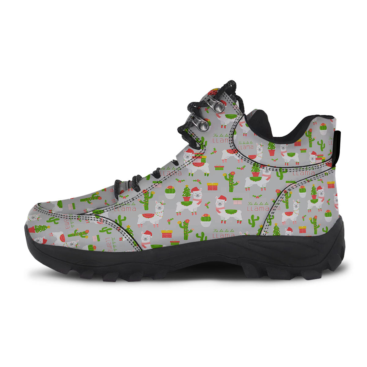 Llama Xmas Santa Claus Print Pattern Hiking Shoes-grizzshop