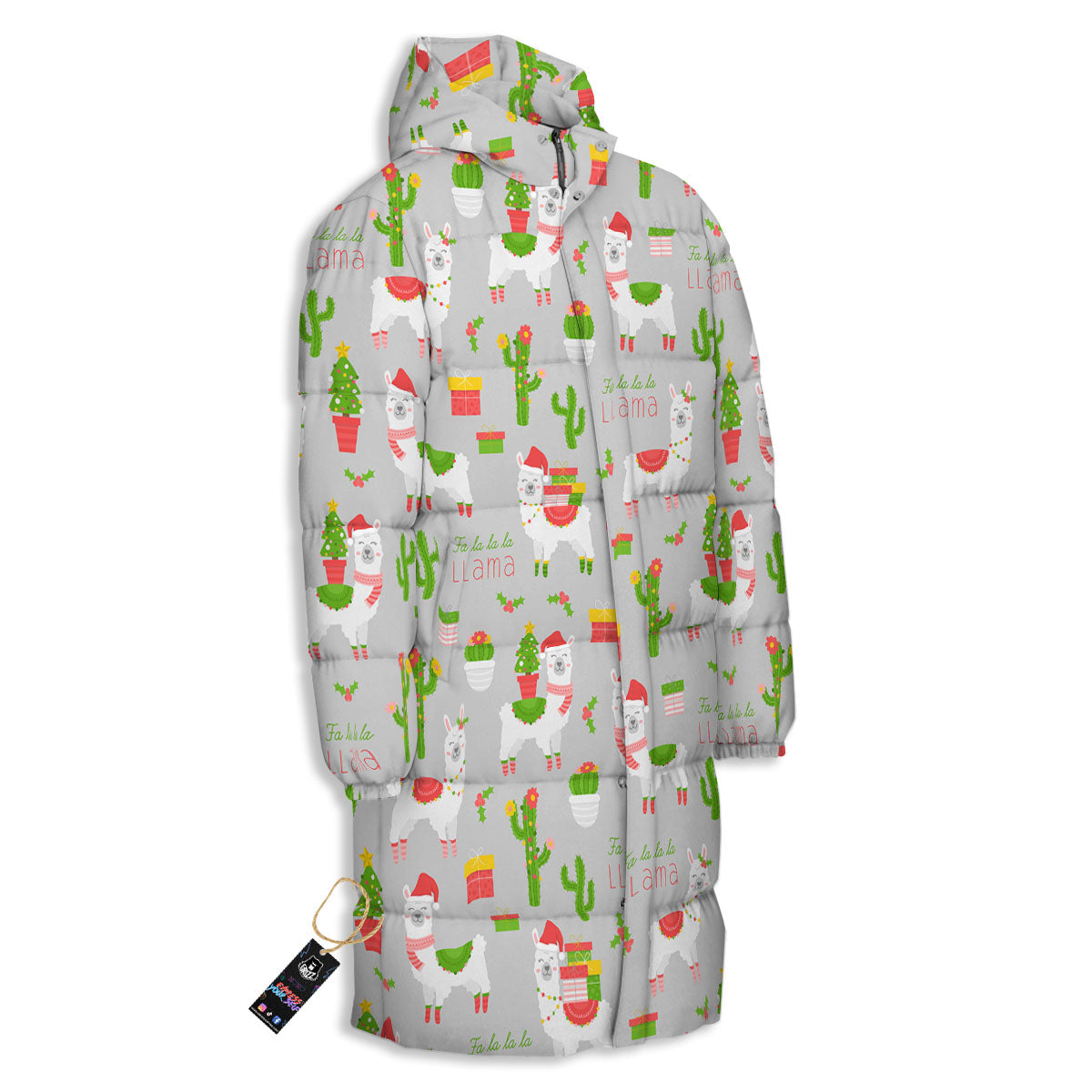 Llama Xmas Santa Claus Print Pattern Long Down Jacket-grizzshop