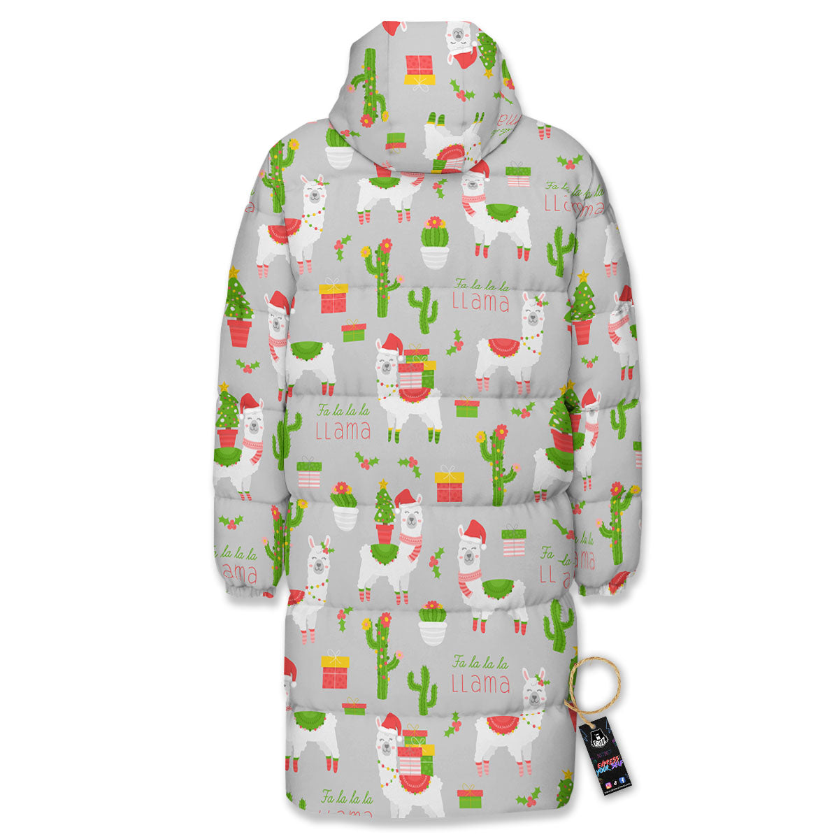 Llama Xmas Santa Claus Print Pattern Long Down Jacket-grizzshop