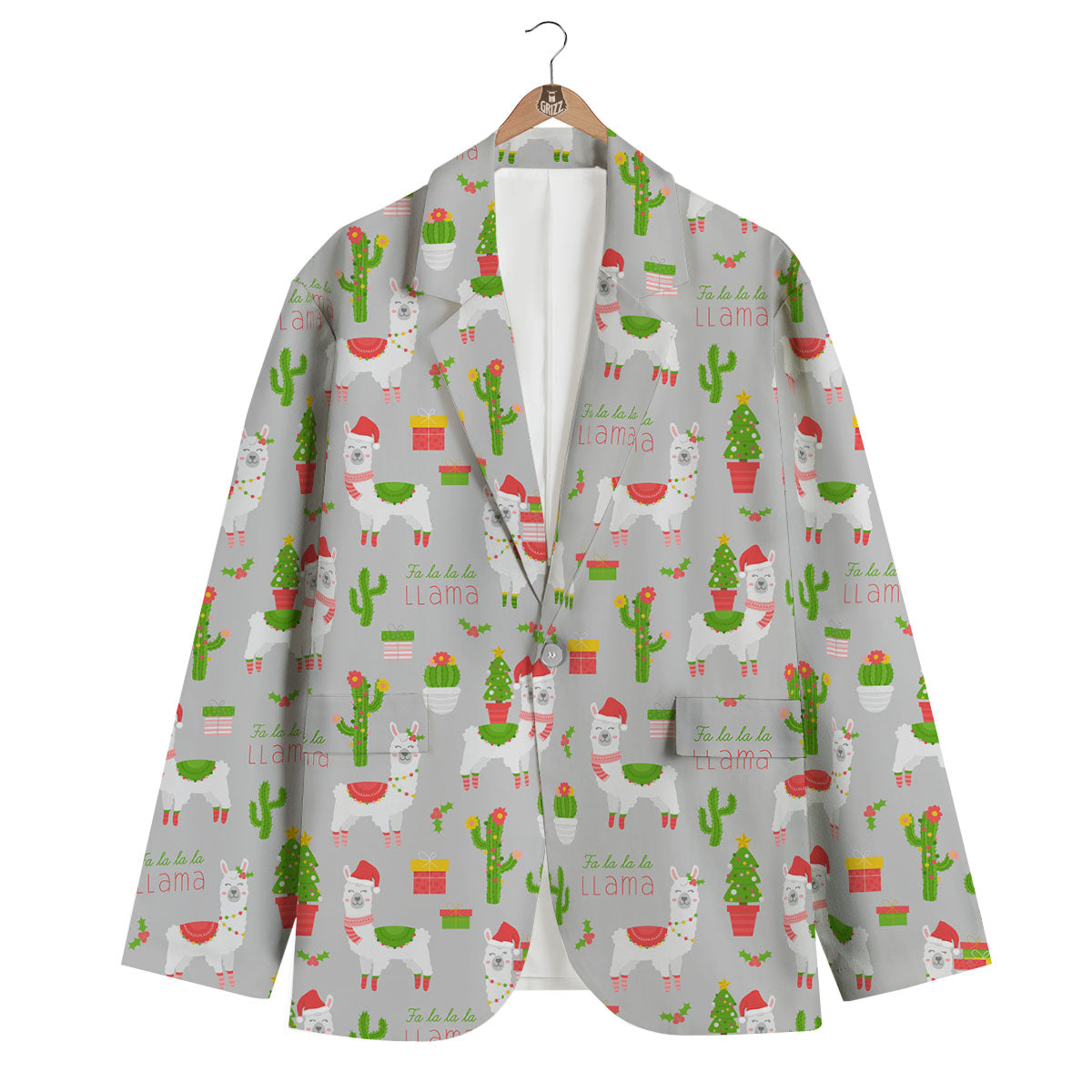 Llama Xmas Santa Claus Print Pattern Men's Blazer-grizzshop