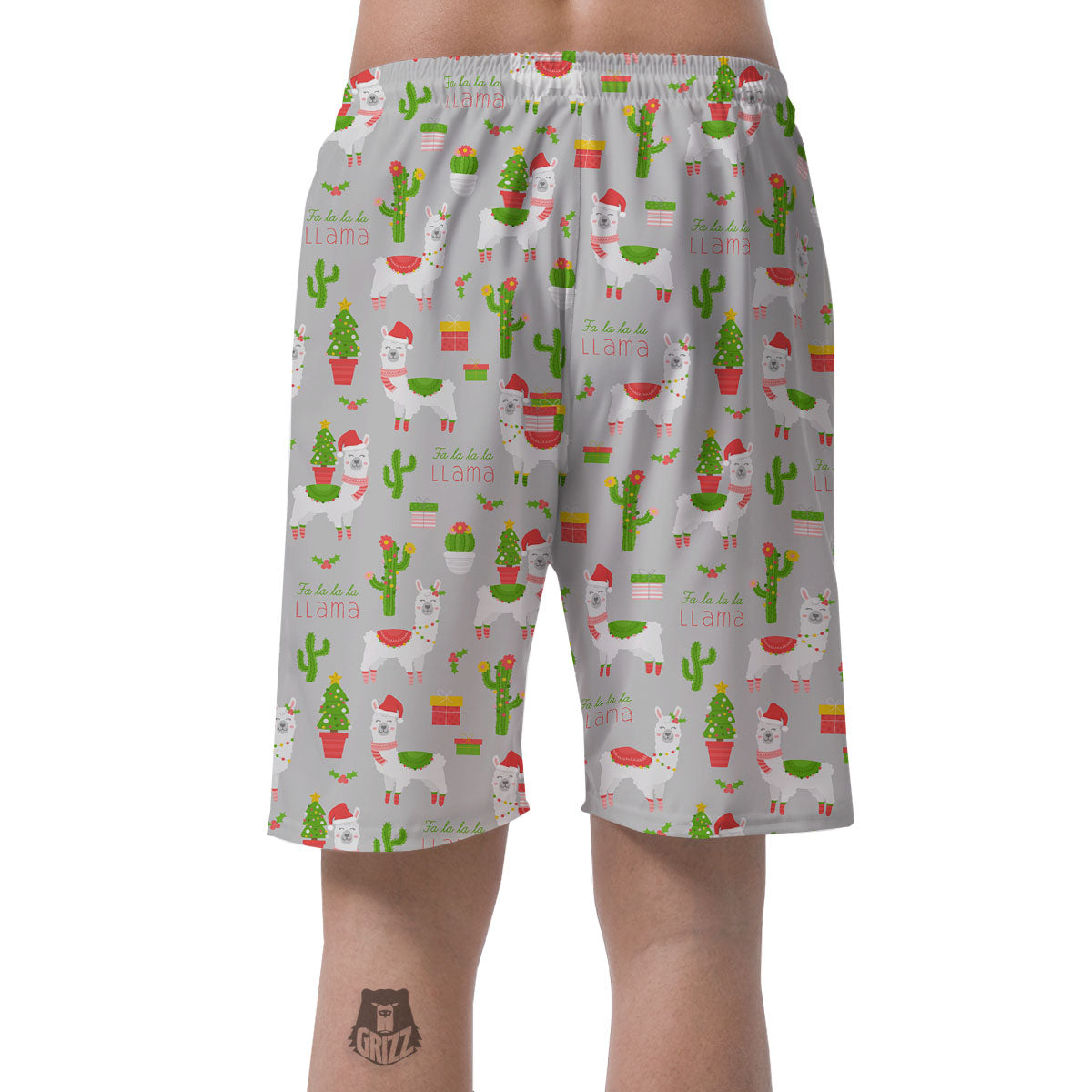 Llama Xmas Santa Claus Print Pattern Men's Shorts-grizzshop