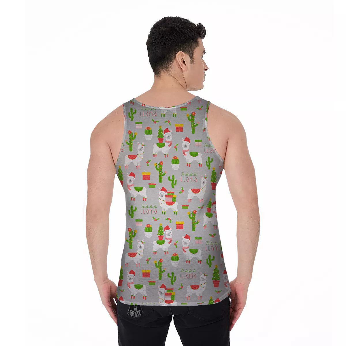 Llama Xmas Santa Claus Print Pattern Men's Tank Top-grizzshop