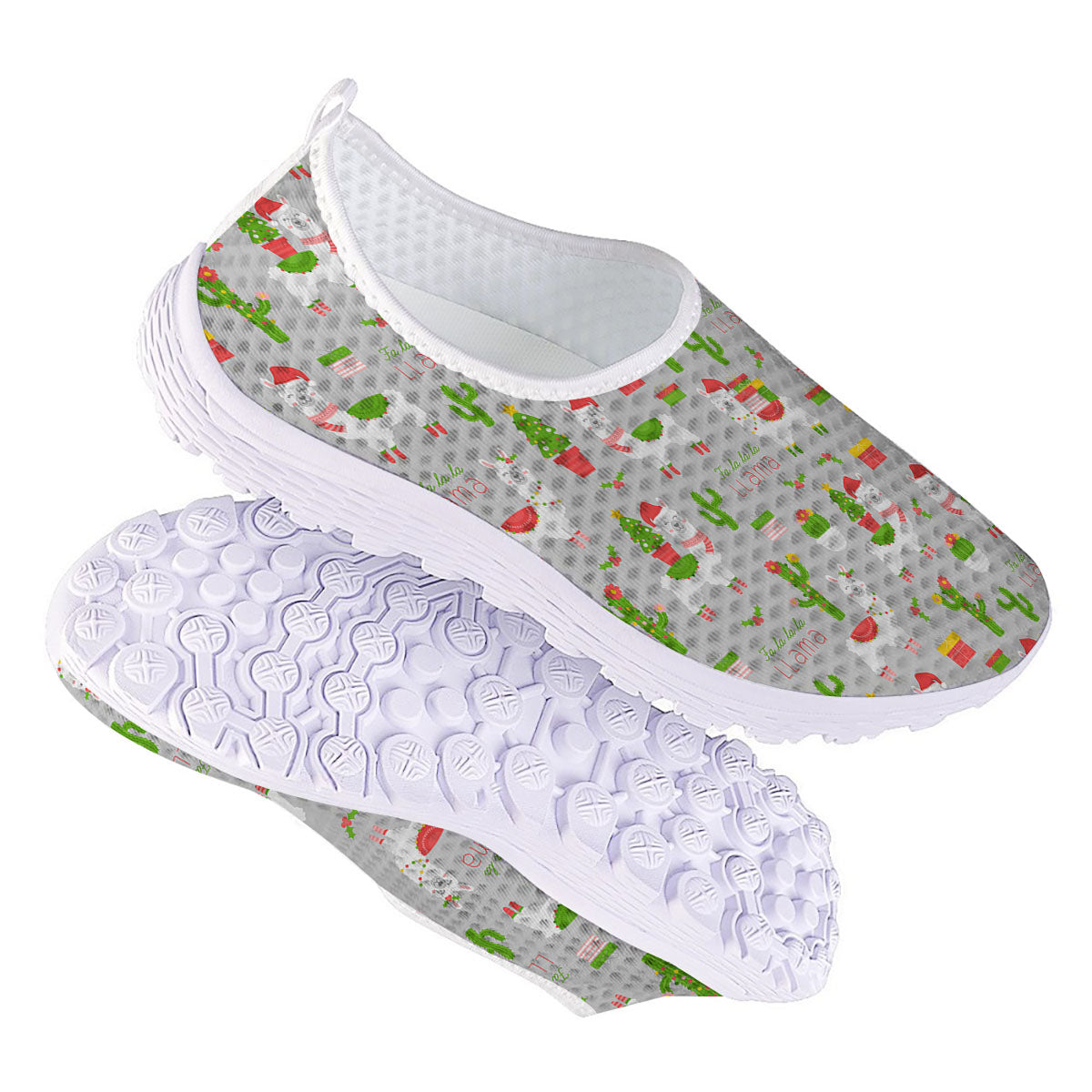 Llama Xmas Santa Claus Print Pattern Nurse Shoes-grizzshop