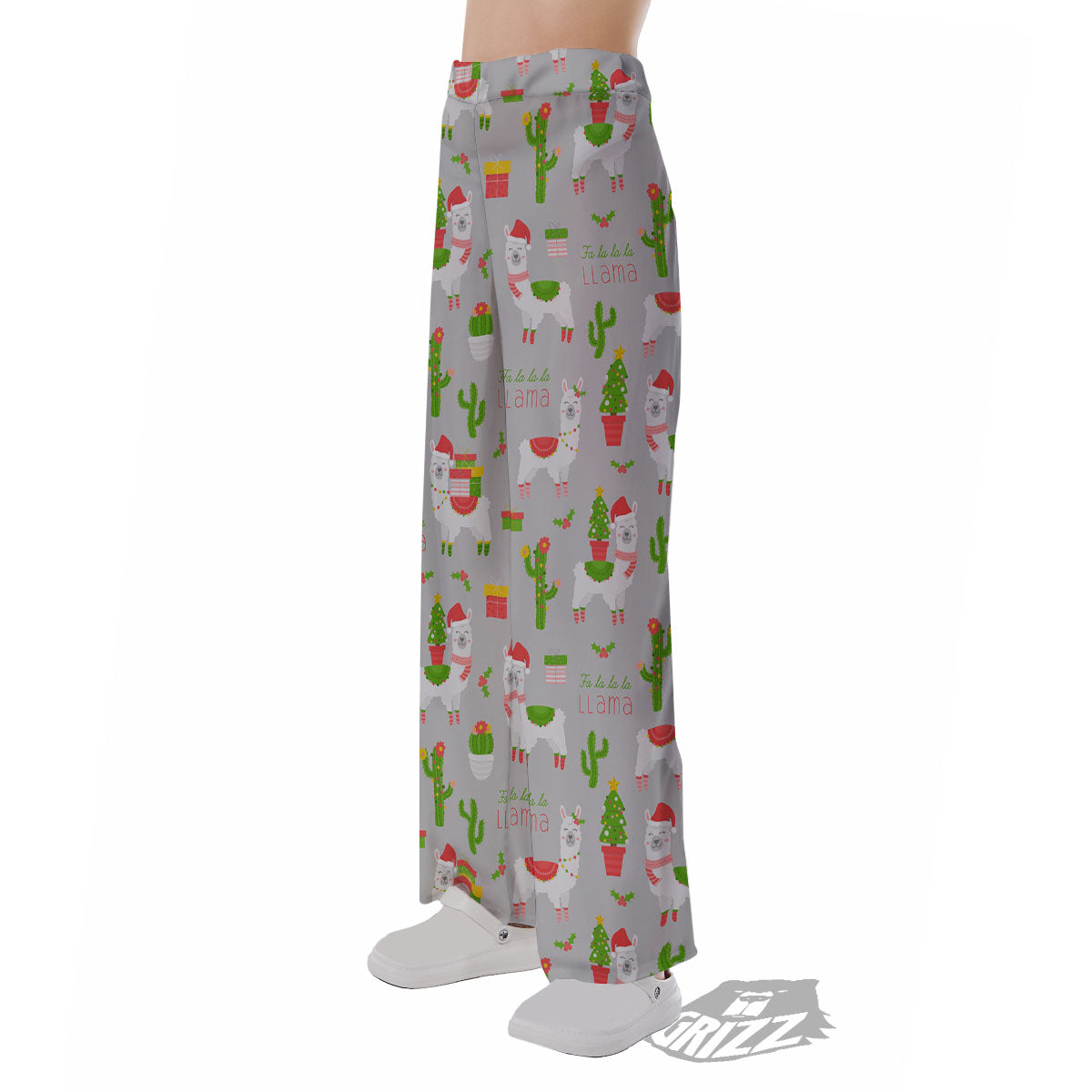 Llama Xmas Santa Claus Print Pattern Pajama Pants-grizzshop
