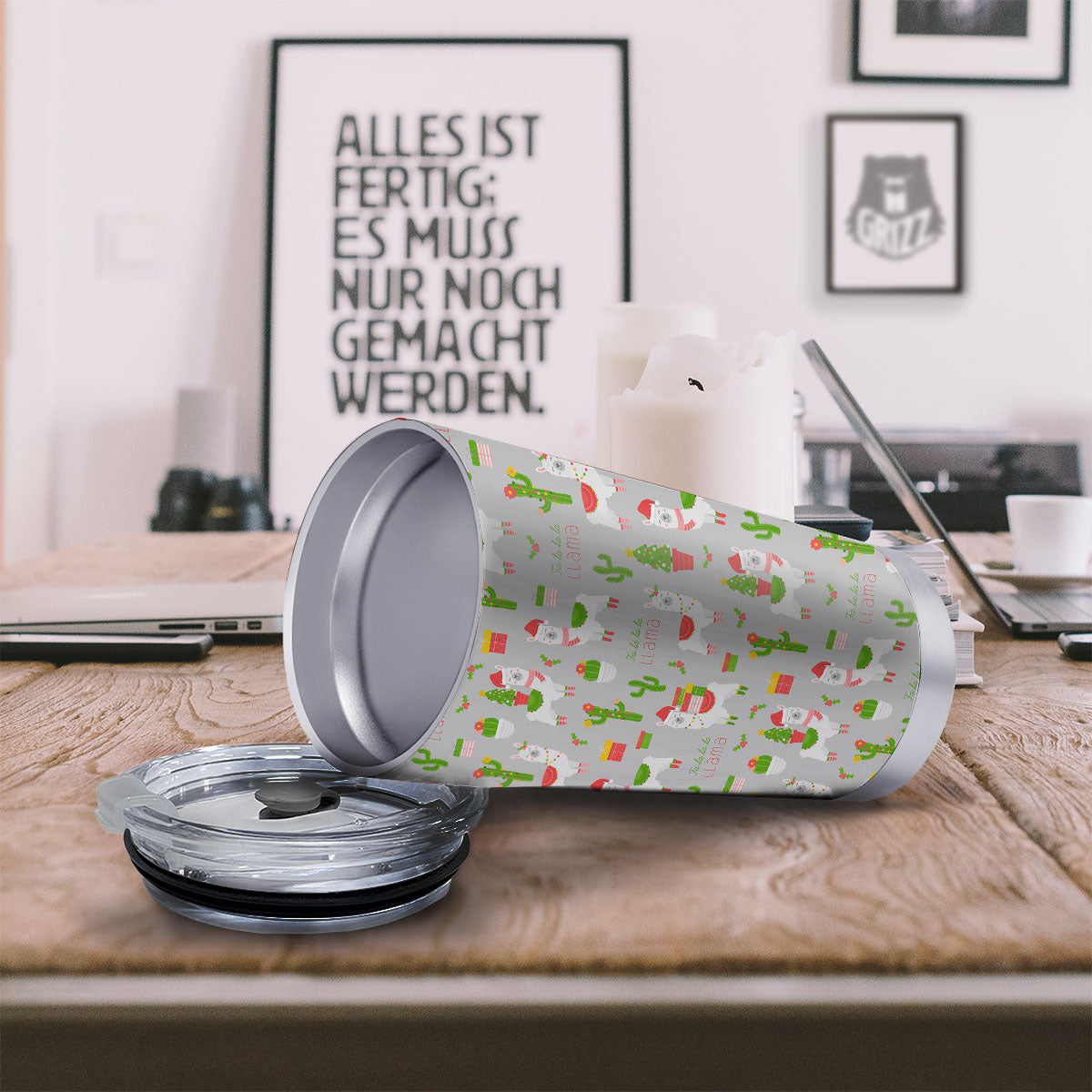 Llama Xmas Santa Claus Print Pattern Tumbler-grizzshop
