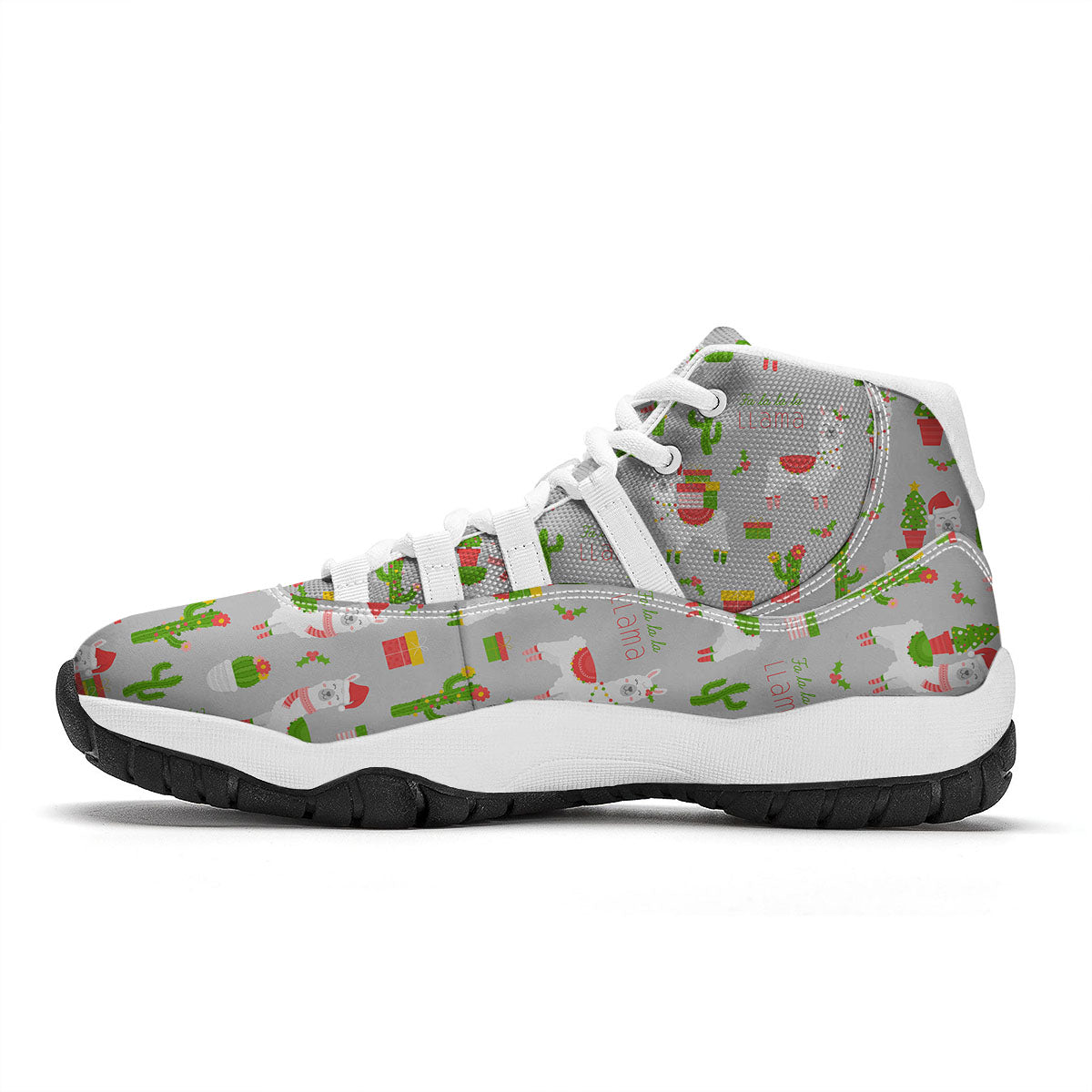 Llama Xmas Santa Claus Print Pattern White Bball Shoes-grizzshop