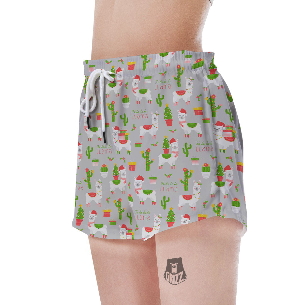 Llama Xmas Santa Claus Print Pattern Women's Shorts-grizzshop