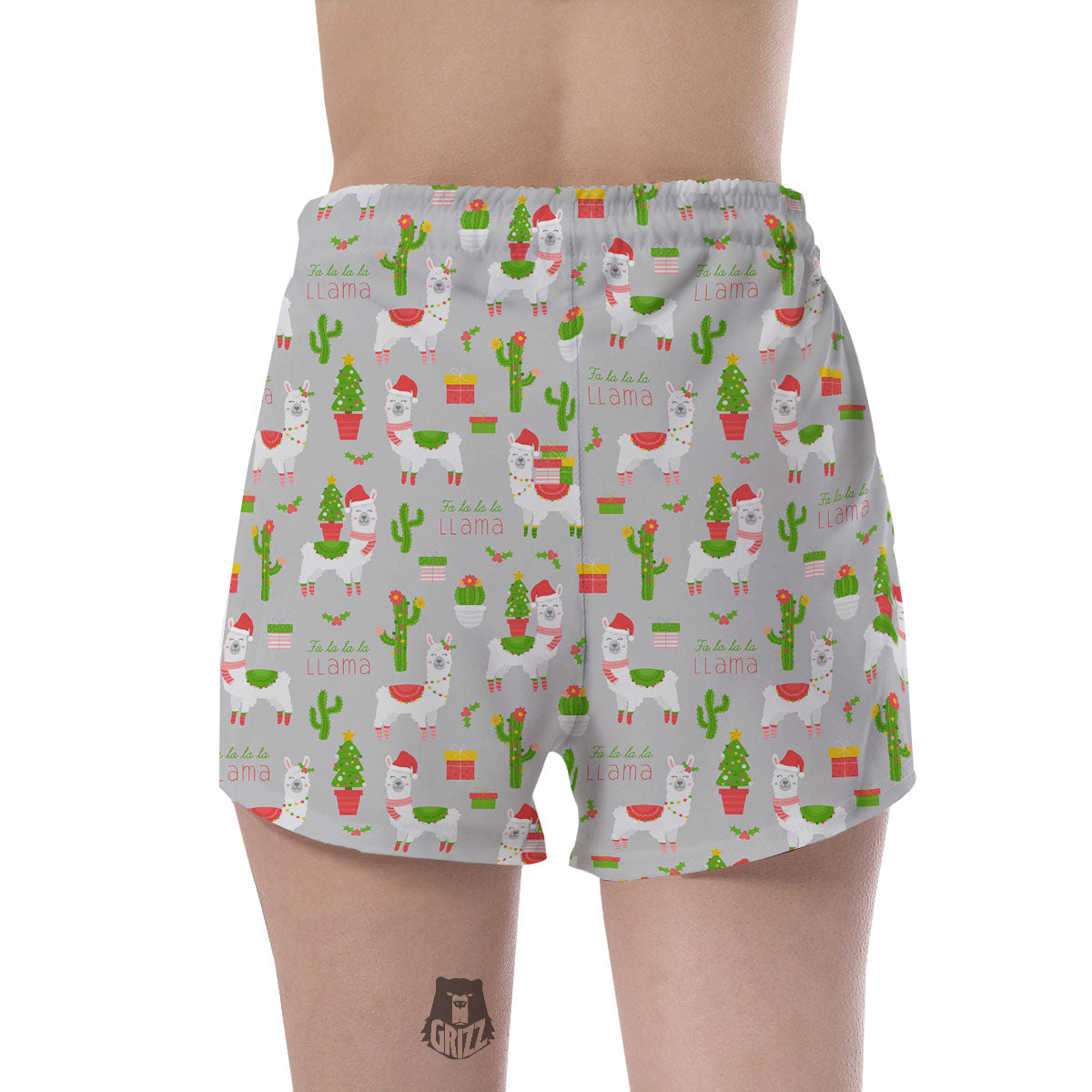 Llama Xmas Santa Claus Print Pattern Women's Shorts-grizzshop