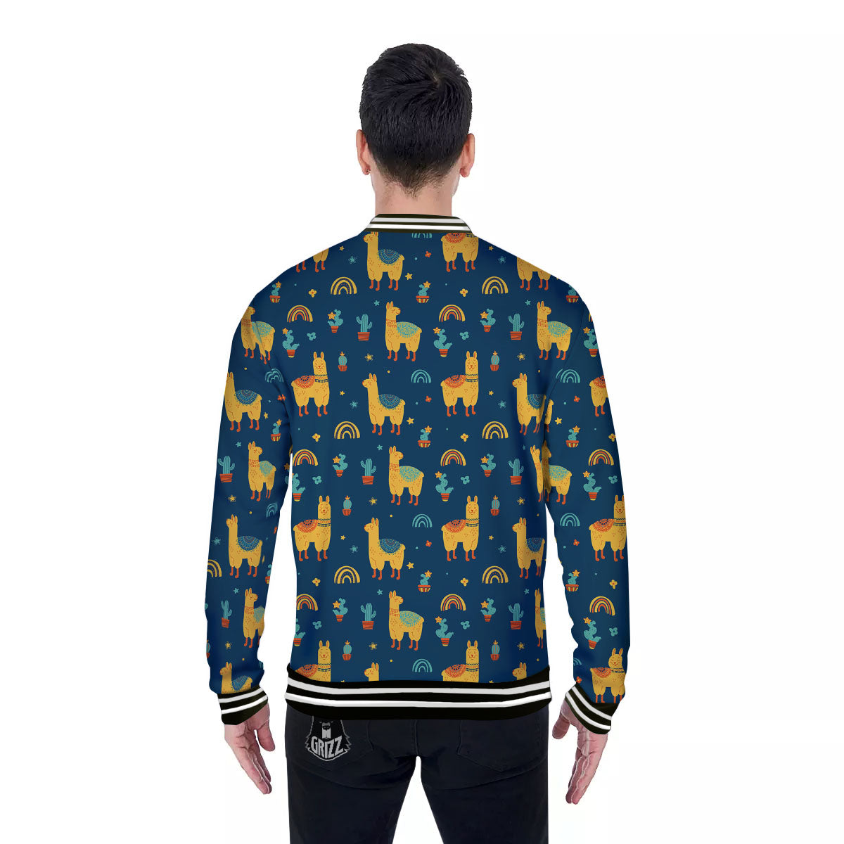 Llama Yellow Print Pattern Baseball Jacket-grizzshop