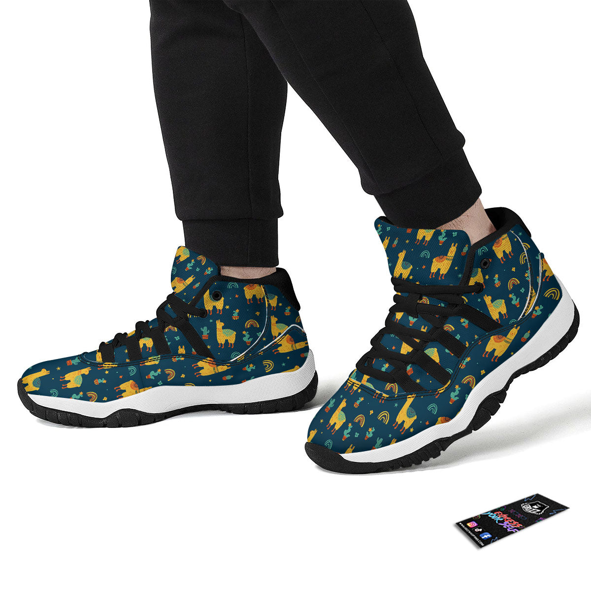 Llama Yellow Print Pattern Black Bball Shoes-grizzshop