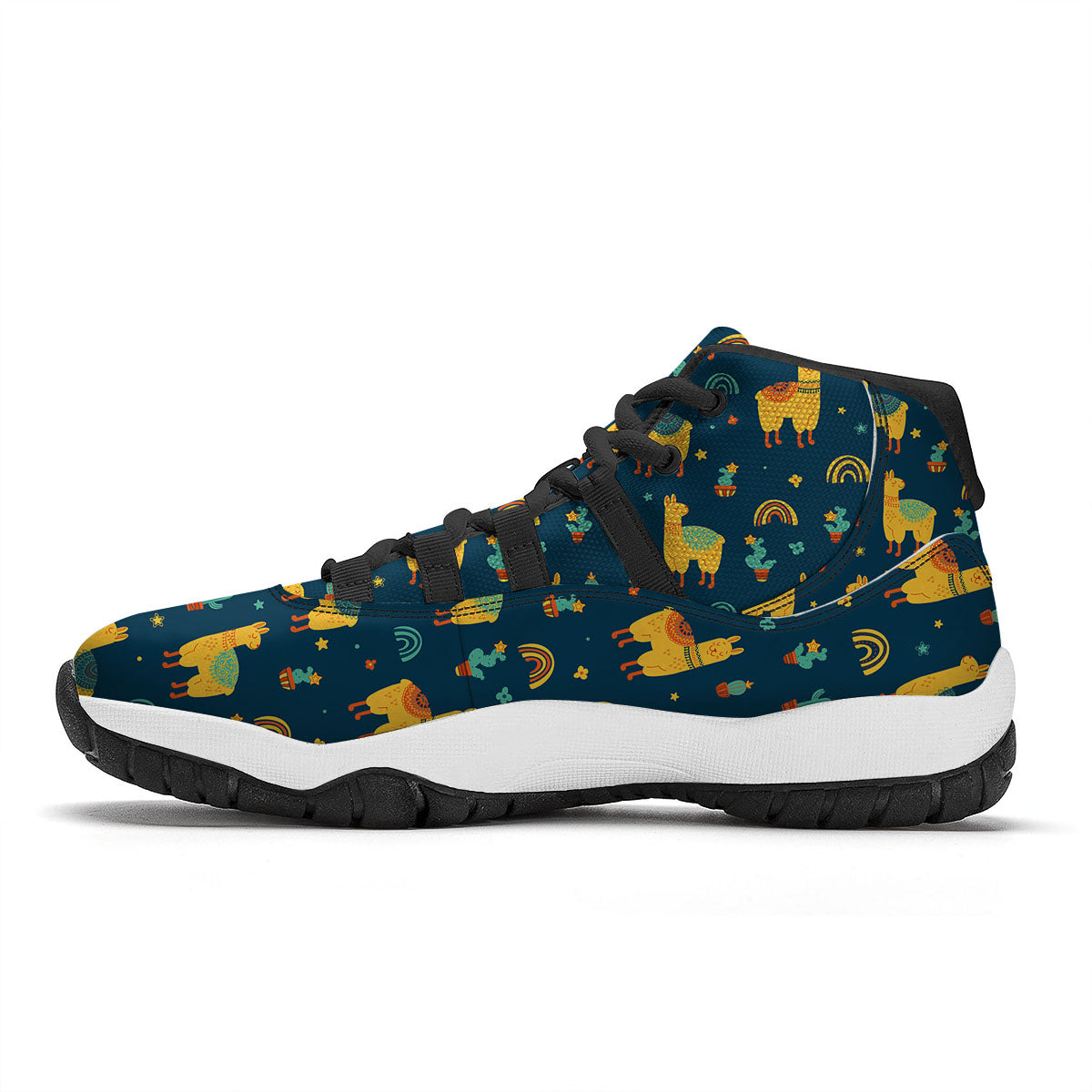 Llama Yellow Print Pattern Black Bball Shoes-grizzshop