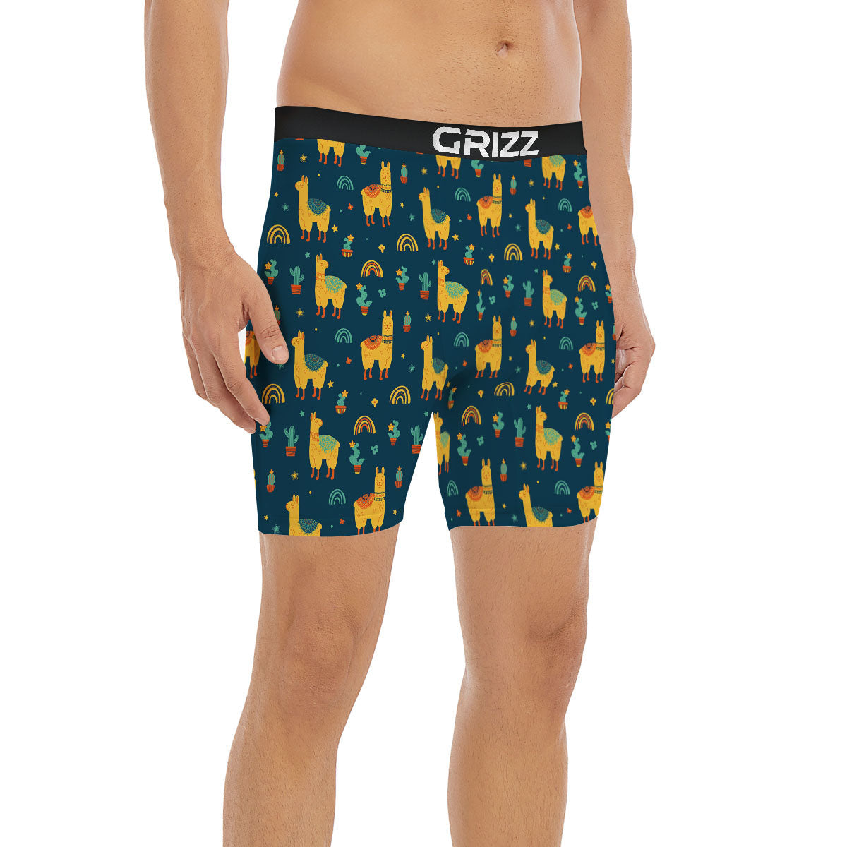 Llama Yellow Print Pattern Boxer Briefs-grizzshop