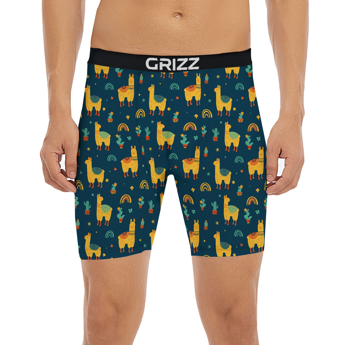 Llama Yellow Print Pattern Boxer Briefs-grizzshop