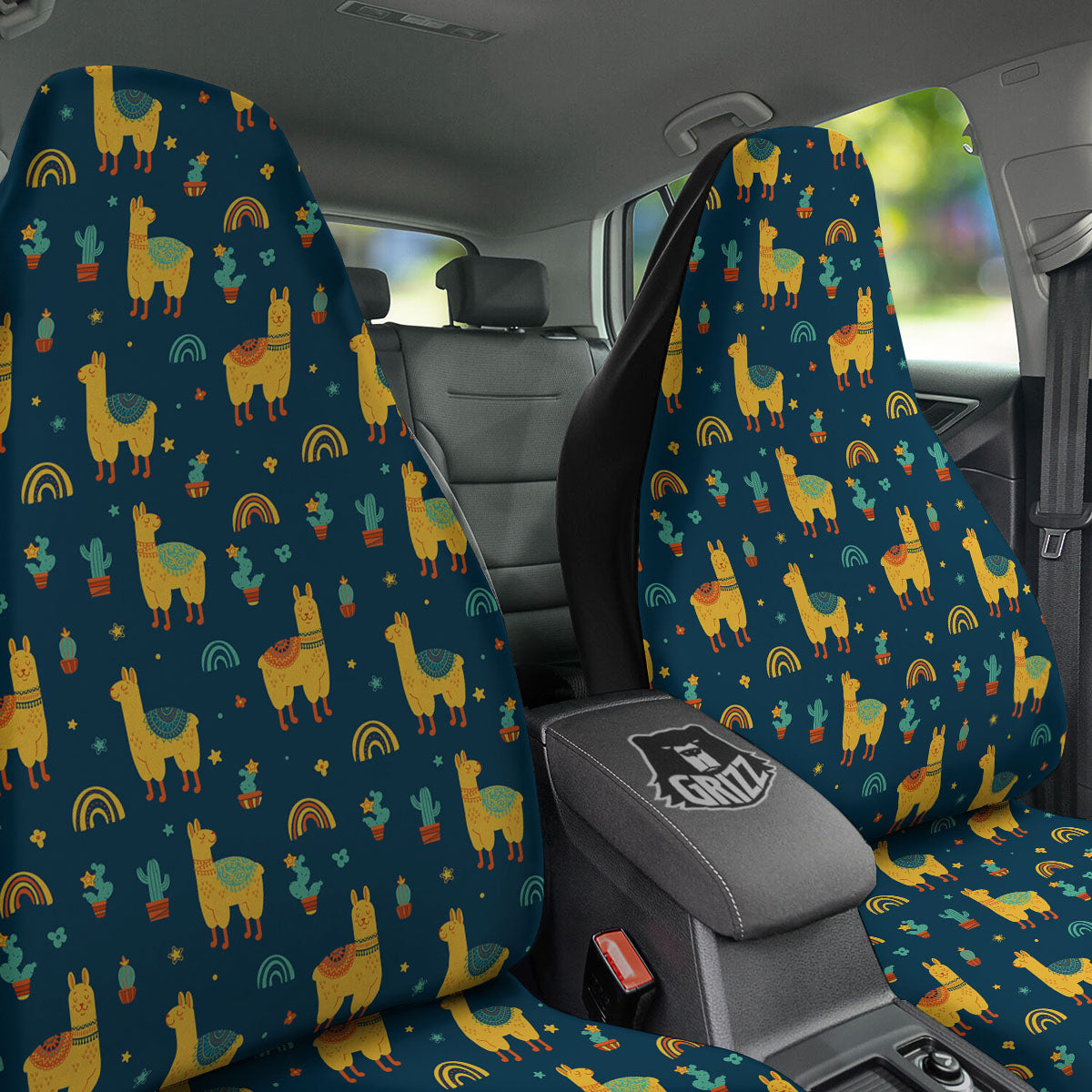 Llama Yellow Print Pattern Car Seat Covers-grizzshop