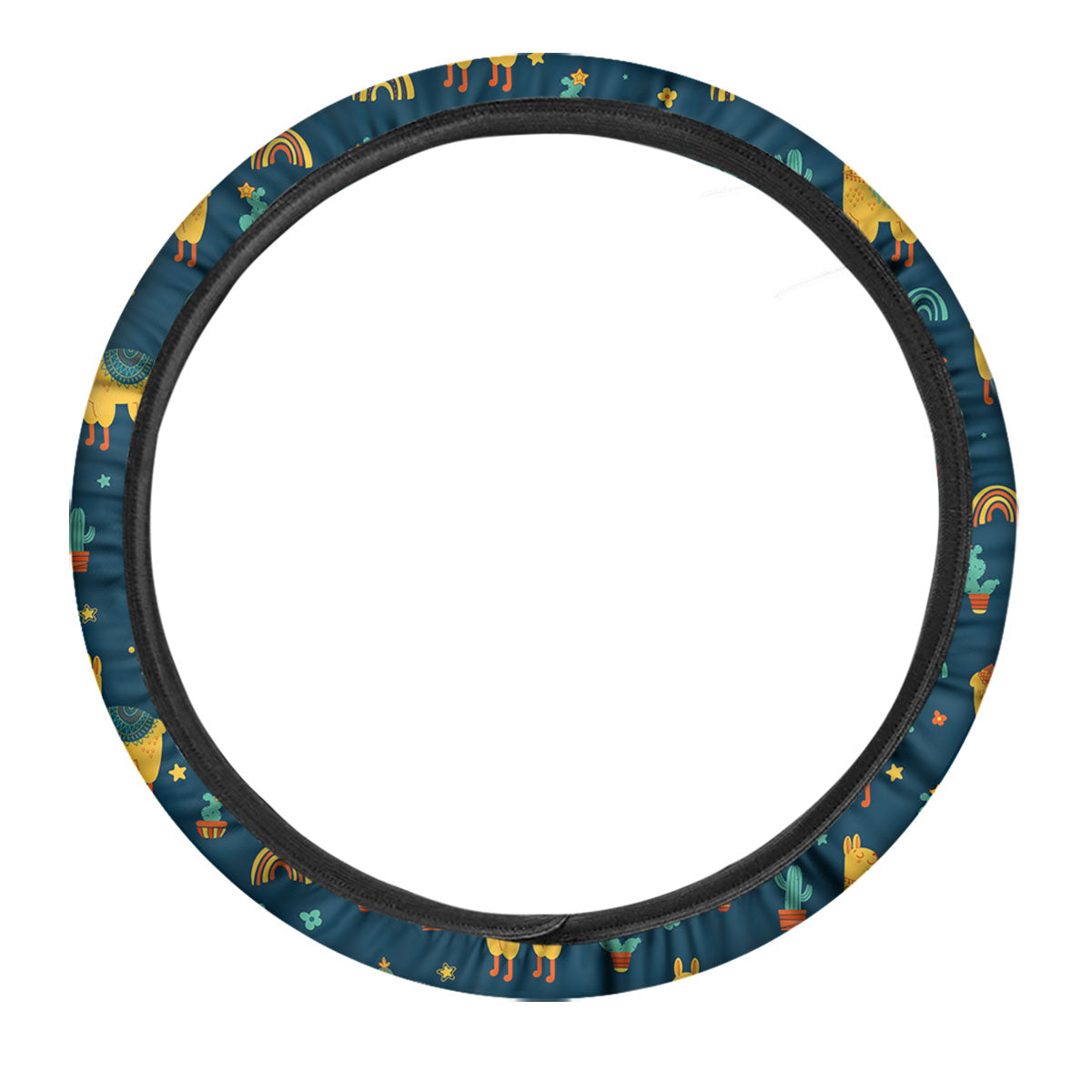 Llama Yellow Print Pattern Car Steering Wheel Cover-grizzshop