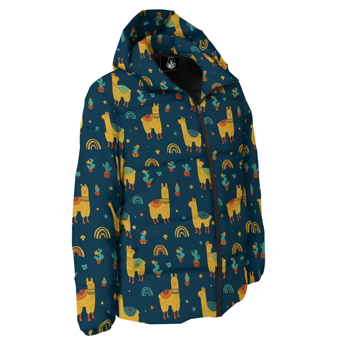 Llama Yellow Print Pattern Down Jacket-grizzshop