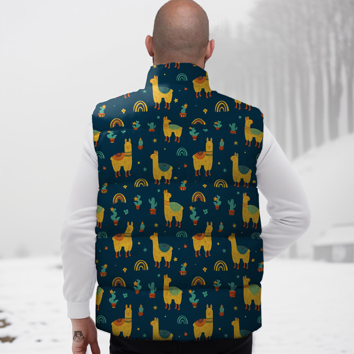Llama Yellow Print Pattern Down Vest-grizzshop