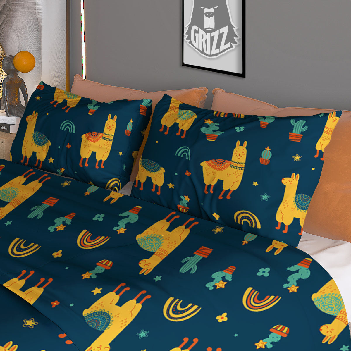 Llama Yellow Print Pattern Duvet Cover Bedding Set