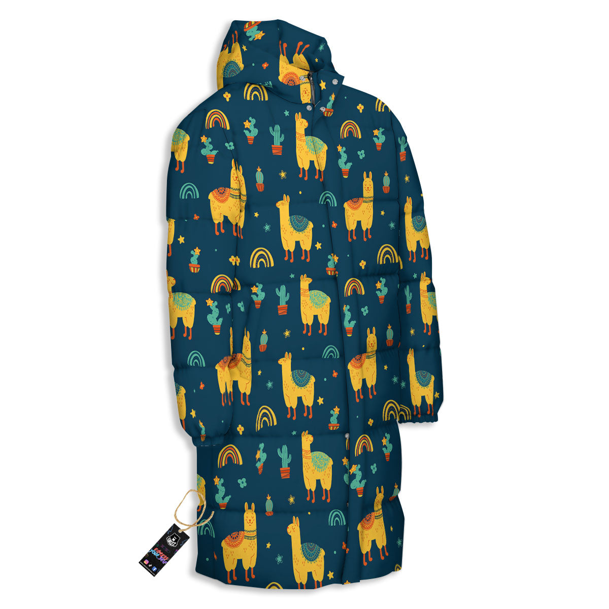 Llama Yellow Print Pattern Long Down Jacket-grizzshop