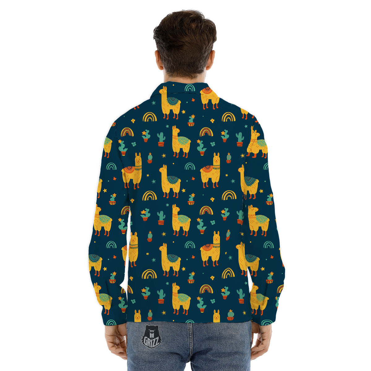 Llama Yellow Print Pattern Men's Dress Shirts-grizzshop