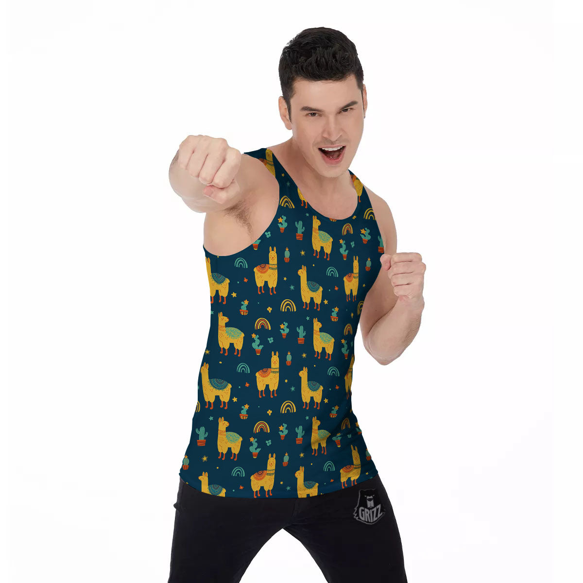 Llama Yellow Print Pattern Men's Tank Top-grizzshop