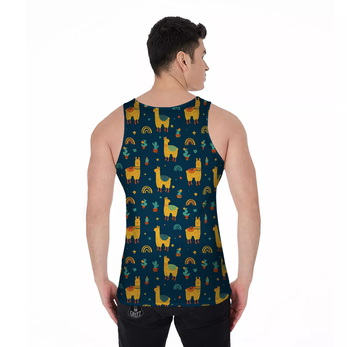 Llama Yellow Print Pattern Men's Tank Top-grizzshop