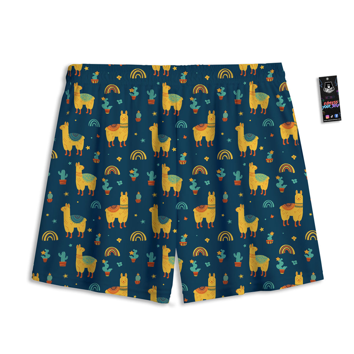 Llama Yellow Print Pattern Mesh Shorts-grizzshop