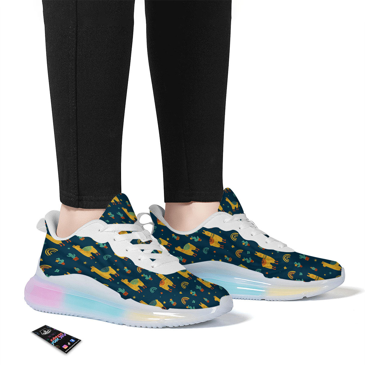 Llama Yellow Print Pattern Running Sneakers-grizzshop