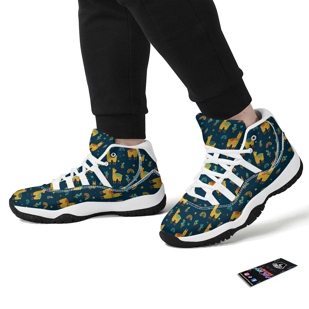 Llama Yellow Print Pattern White Bball Shoes-grizzshop