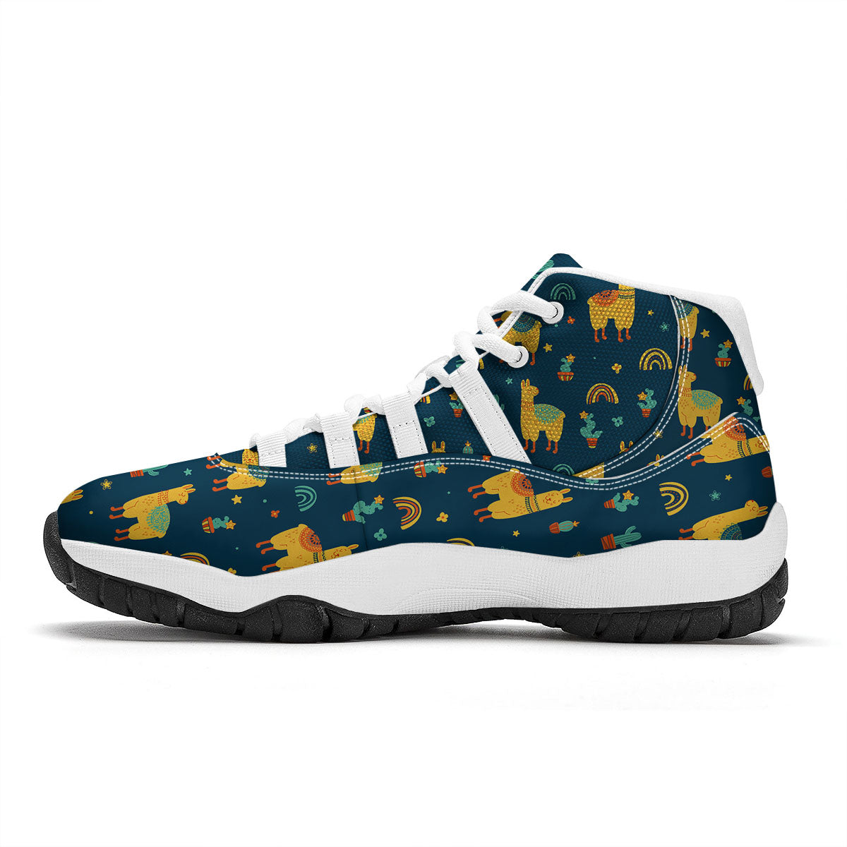Llama Yellow Print Pattern White Bball Shoes-grizzshop
