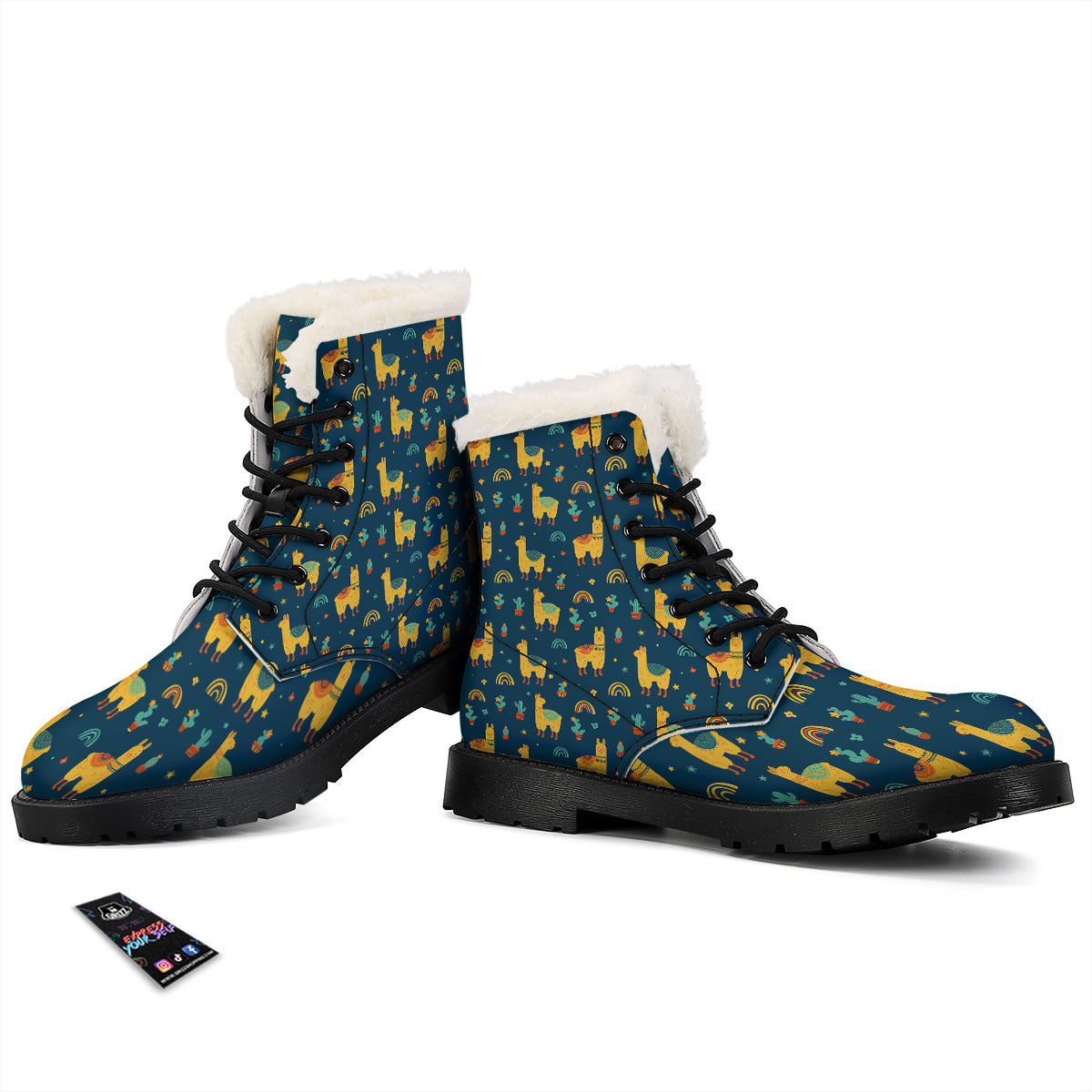 Llama Yellow Print Pattern Winter Boots-grizzshop