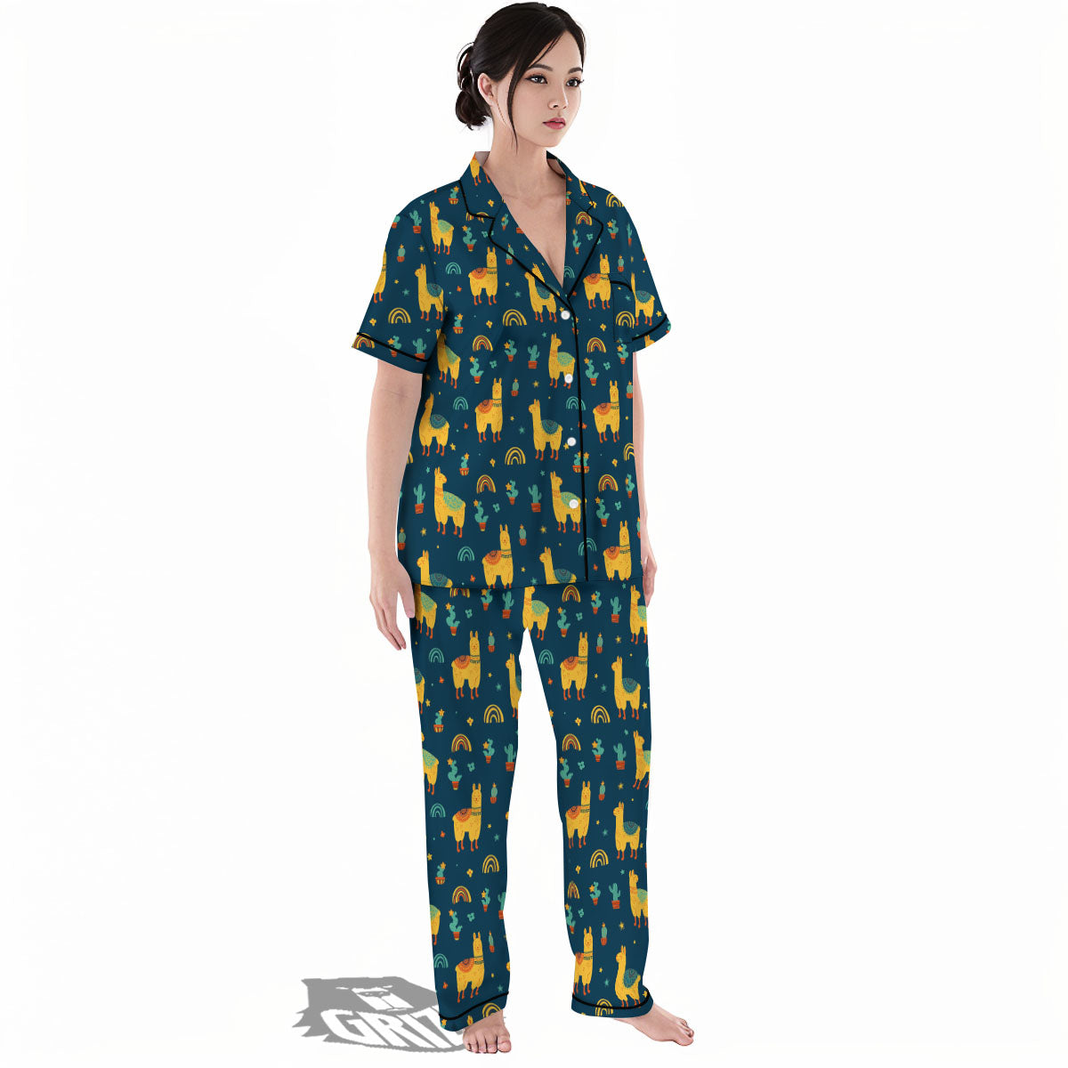 Llama Yellow Print Pattern Women's Pajamas Set-grizzshop